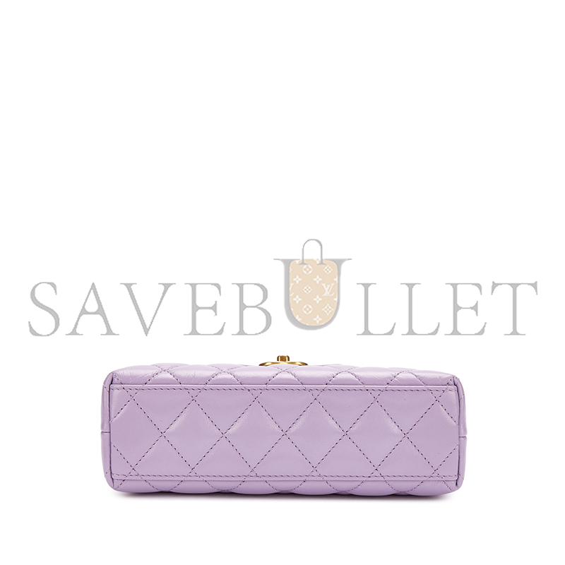 Ch*el purple quilted calfskin mini kelly bag gold hardware as4416 (19*13*7cm)